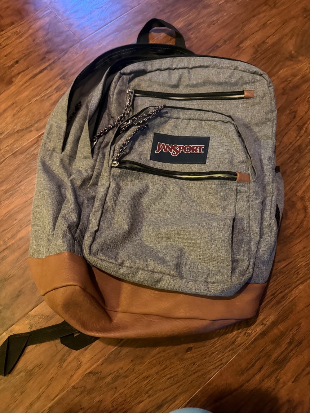 JanSport Gray Backpack Brown Bottom Multi Pocket School Laptop Bag